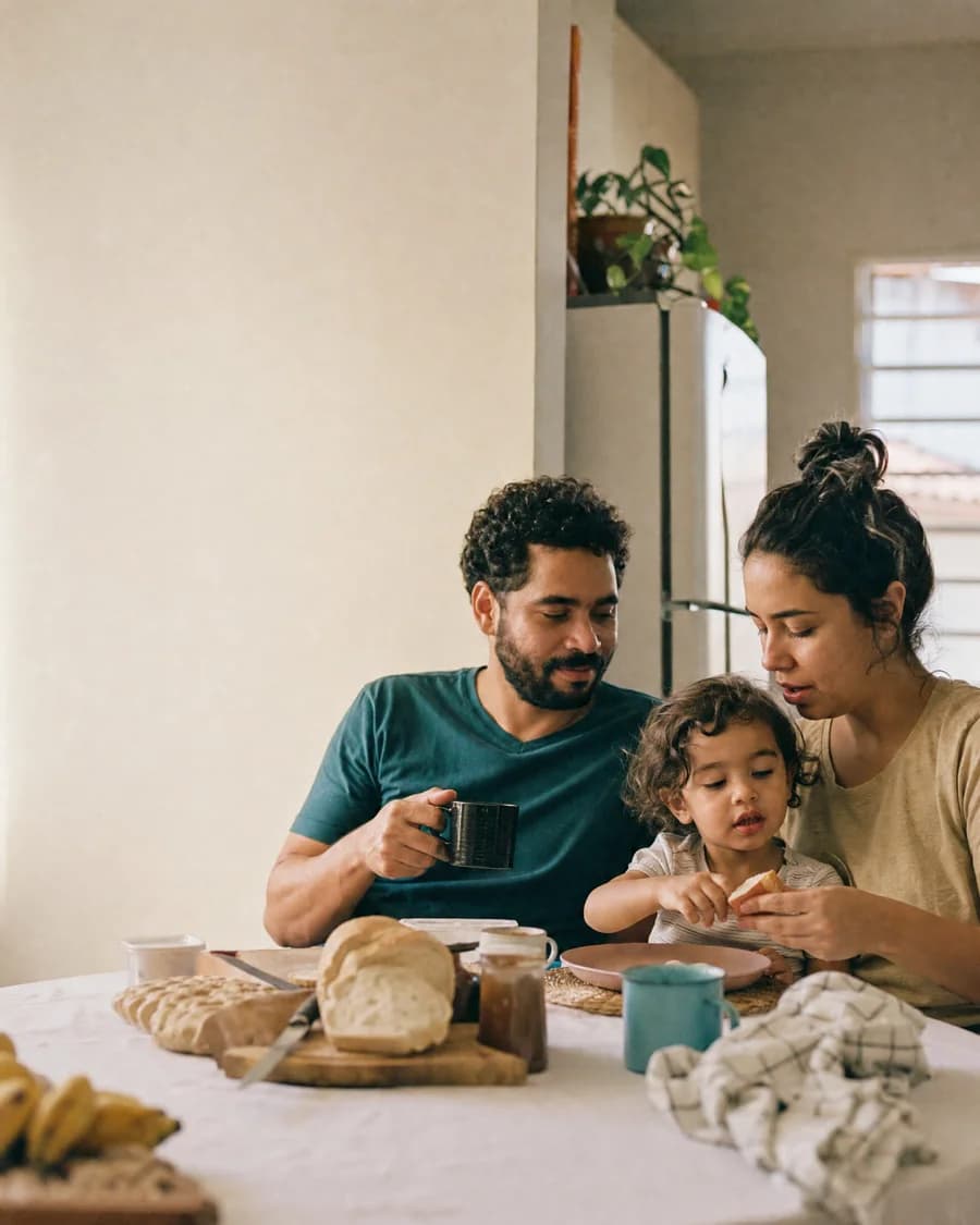 Família reunida em um momento tranquilo em casa